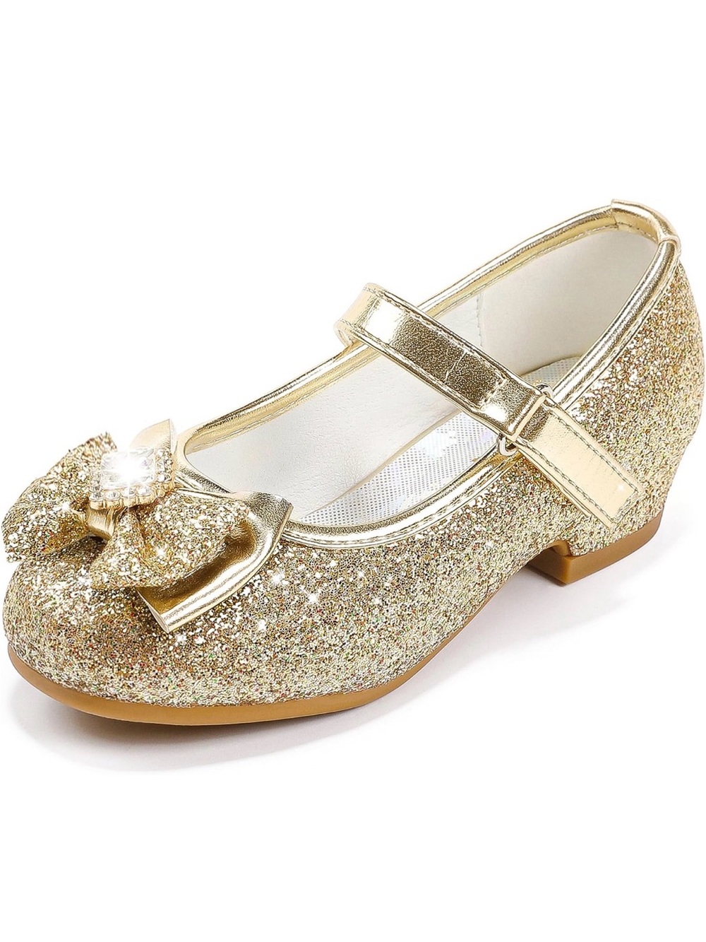 Girls' Glitter Bow Mary Jane Dress Shoes - Gold